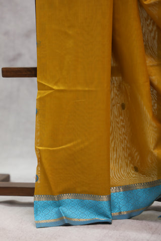 Mustard Yellow Silk Maheshwari Saree -SRMYSMS213