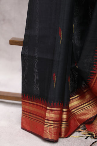 Black Raw Silk Saree - SRBRSS574