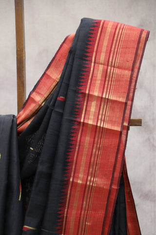 Black Raw Silk Saree - SRBRSS574