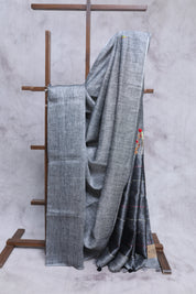 Grey Hand Embroidered Linen Saree-SRGHELS05