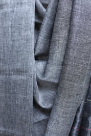 Grey Hand Embroidered Linen Saree-SRGHELS05