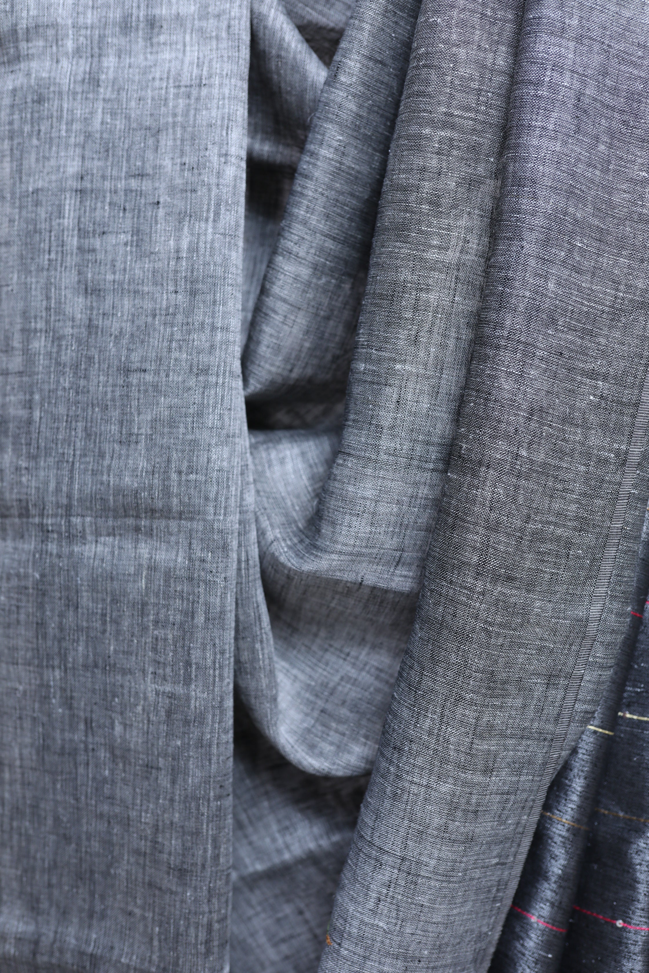 Grey Hand Embroidered Linen Saree-SRGHELS05