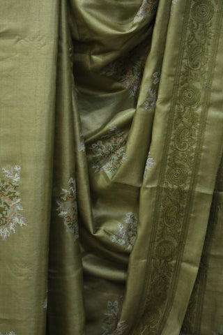 Green Machine Embroidered Tussar Silk Saree - SRGMETSS940