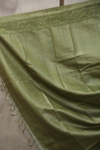 Green Machine Embroidered Tussar Silk Saree - SRGMETSS940