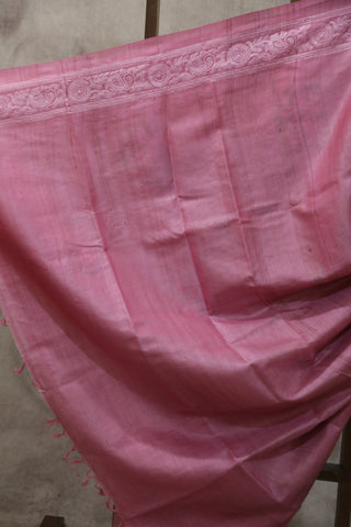 Pink Machine Embroidered Tussar Silk Saree - SRPMETSS939