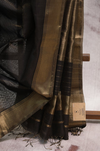 Black Silk Maheshwari Saree - SRBSMS267