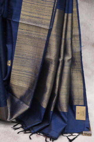 Navy Blue Raw Silk Saree - SRNBRSS326