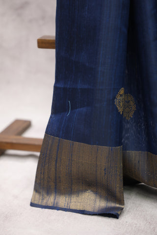 Navy Blue Raw Silk Saree - SRNBRSS326