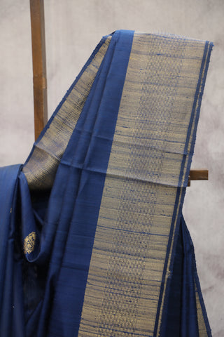 Navy Blue Raw Silk Saree - SRNBRSS326