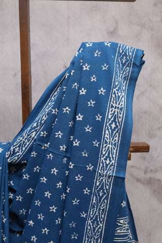 Indigo HBP Cotton Saree with Contrast Blouse- SRICS1146