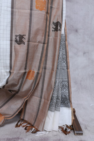 White Check Kanchi Cotton Saree-SRWKCS191