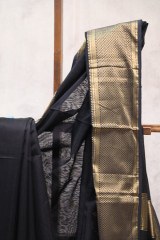 Black Silk Maheshwari Saree - SRBSMS273