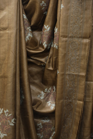 Brown Machine Embroidered Tussar Silk Saree - SRBMETSS942