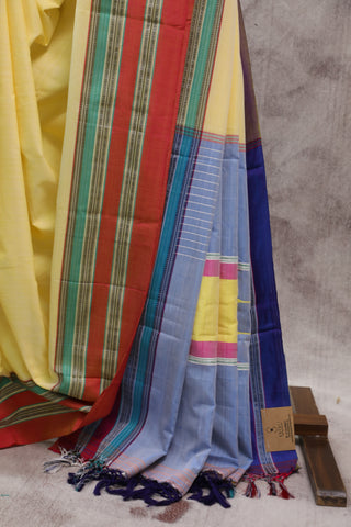 Yellow Cotton Ilkal Saree with Gayatri Bordar -SRBCIS316