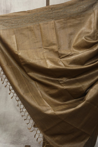 Brown Machine Embroidered Tussar Silk Saree - SRBMETSS942