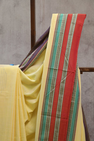 Yellow Cotton Ilkal Saree with Gayatri Bordar -SRBCIS316