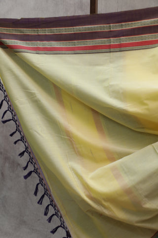 Yellow Cotton Ilkal Saree with Gayatri Bordar -SRBCIS316