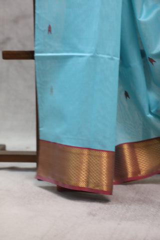 Aqua Blue Silk Maheshwari Saree -SRABSMS209