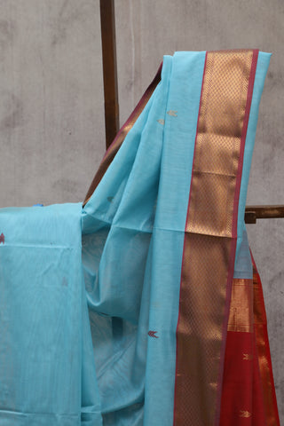 Aqua Blue Silk Maheshwari Saree -SRABSMS209