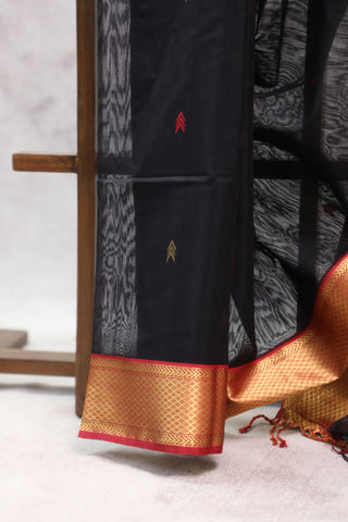 Black Silk Maheshwari Saree -SRBSMS204