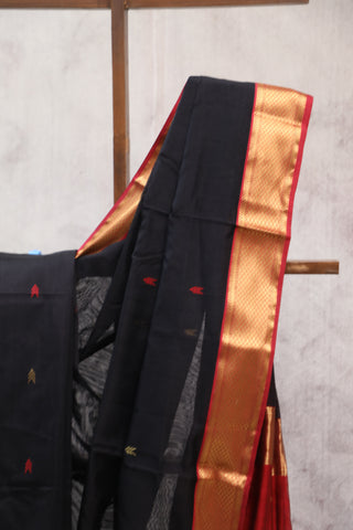 Black Silk Maheshwari Saree -SRBSMS204