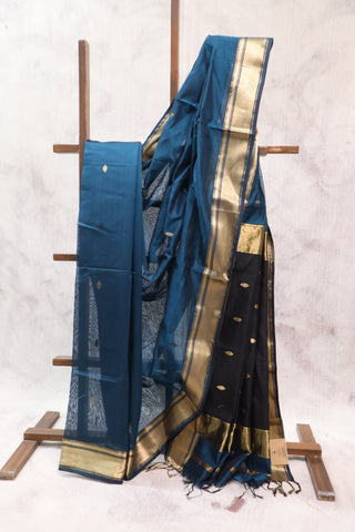 Peacock Blue Silk Maheshwari Saree -SRPBSMS202