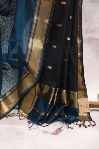 Peacock Blue Silk Maheshwari Saree -SRPBSMS202