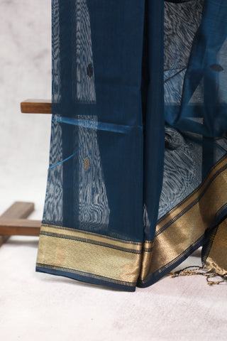 Peacock Blue Silk Maheshwari Saree -SRPBSMS202