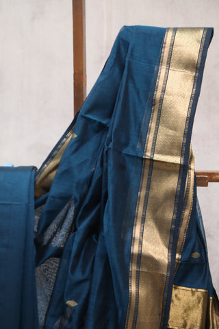 Peacock Blue Silk Maheshwari Saree -SRPBSMS202