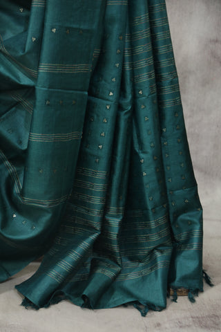 Dark Green Sequin Tussar Silk Saree - SRDGSTSS1006