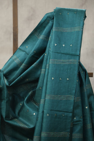 Dark Green Sequin Tussar Silk Saree - SRDGSTSS1006