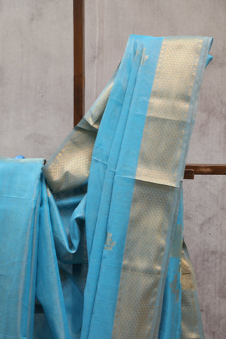 Sky Blue Maheshwari Tissue Silk Saree - SRSBMTSS214