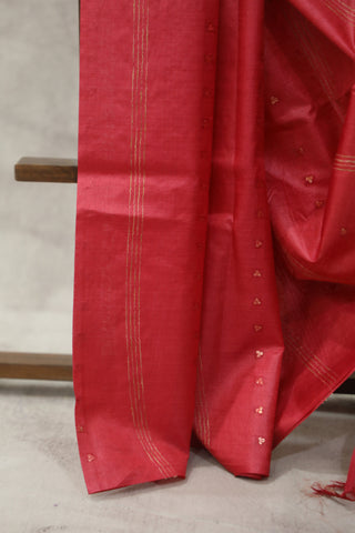 Rose Red Sequin Tussar Silk Saree - SRRRSTSS1005