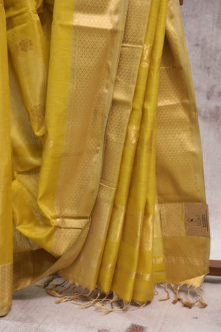 Mustard Yellow Maheshwari Tissue Silk Saree - SRMYMTSS218