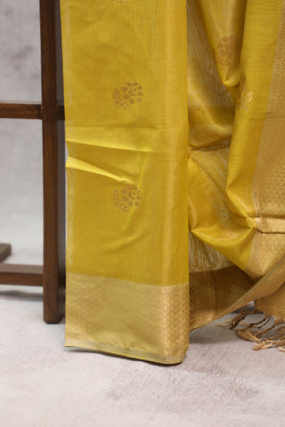 Mustard Yellow Maheshwari Tissue Silk Saree - SRMYMTSS218