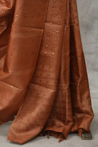 Copper Sequin Tussar Silk Saree - SRWSTSS1004