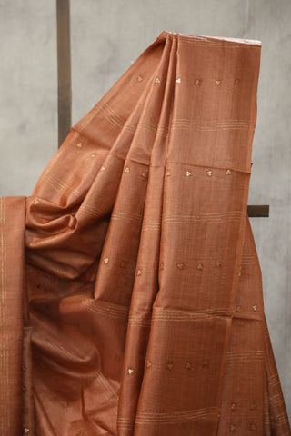 Copper Sequin Tussar Silk Saree - SRWSTSS1004