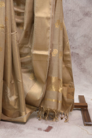 Khaki Maheshwari Tissue Silk Saree - SRKMTSS216