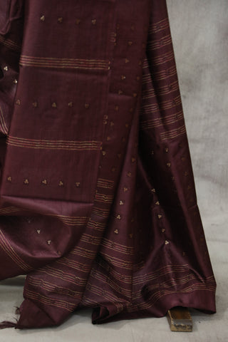 Wine Sequin Tussar Silk Saree - SRWSTSS1001