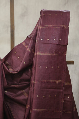 Wine Sequin Tussar Silk Saree - SRWSTSS1001