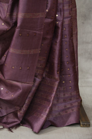 Wine Sequin Tussar Silk Saree - SRWSTSS1000