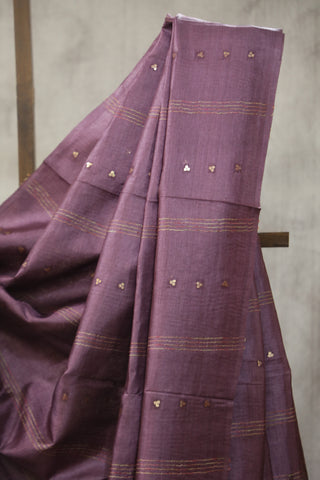 Wine Sequin Tussar Silk Saree - SRWSTSS1000