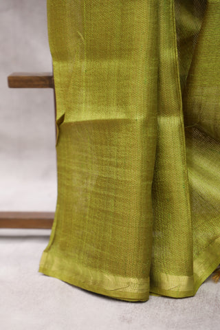 Olive Green Tussar Silk Saree - SROGTSS859