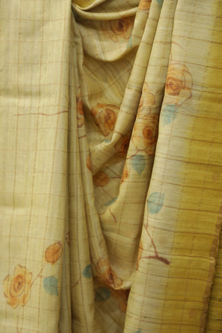 Beige Hand-Painted Tussar Silk Saree - SRBHPTSS986