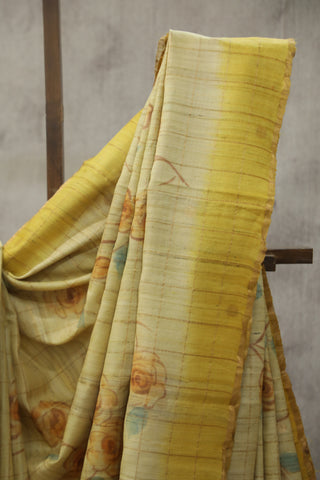 Beige Hand-Painted Tussar Silk Saree - SRBHPTSS986