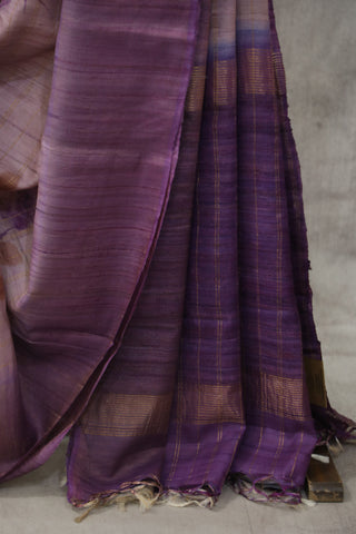 Purple Hand-Painted Tussar Silk Saree - SRPHPTSS985