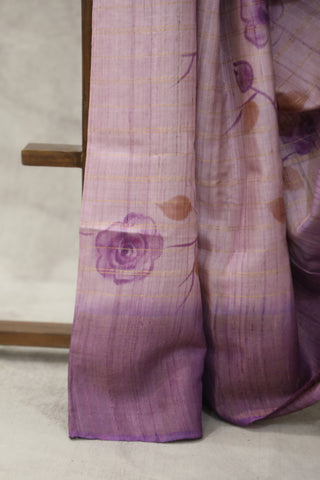 Purple Hand-Painted Tussar Silk Saree - SRPHPTSS985