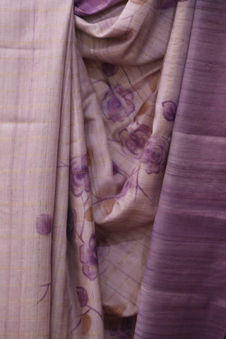 Purple Hand-Painted Tussar Silk Saree - SRPHPTSS985