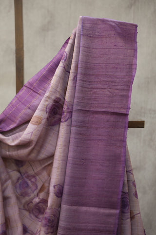 Purple Hand-Painted Tussar Silk Saree - SRPHPTSS985