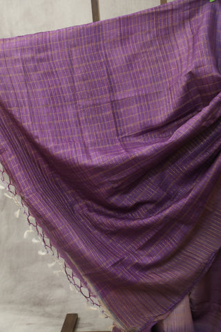 Purple Hand-Painted Tussar Silk Saree - SRPHPTSS985